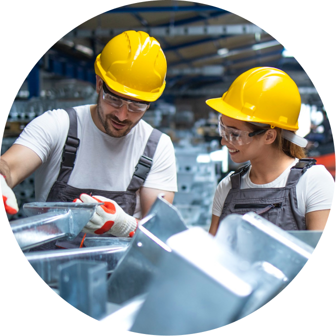 Workers in recycling facility